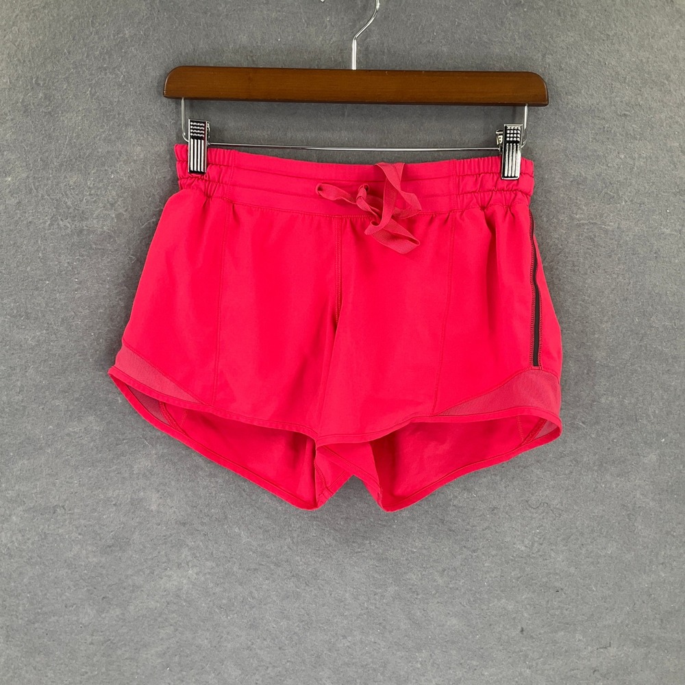 Lululemon Hot Pink‎ Running Shorts Women's Size 4 Mesh Side Zipper Pockets Lined